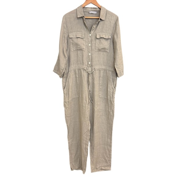 Pistache M MINT/NEW linen (100 percent linen) Wide Leg Jumpsuit with Relaxed Fit - Picture 1 of 15